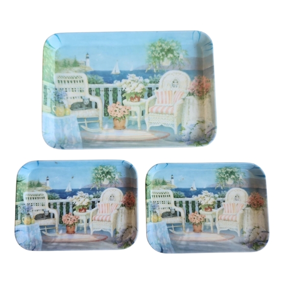 Vintage Melplus Monza Melamine Tray Set Coastal Grandma Aesthetic Made in Italy - Picture 1 of 10